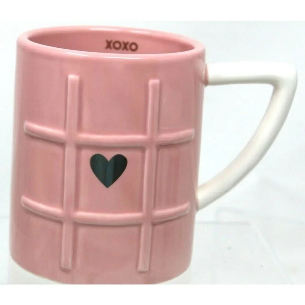 NEW MAGENTA Pink XOXO Tic Tac Toe Mug Coffee Cup & Tray Love Valentine RARE S2